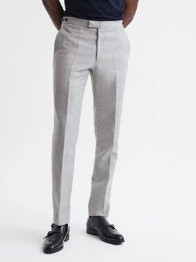 Reiss Matinee Linen Wool Blend Slim Fit Trousers In Grey Size 32